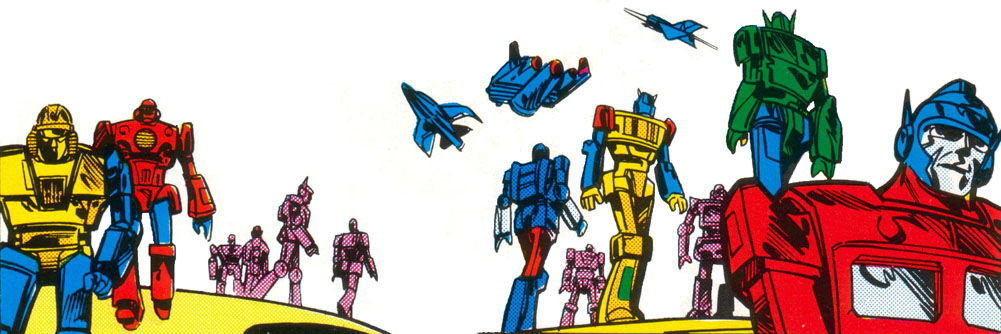 The first picture of generic Transformers, from the first page, of the first issue. Cool. (Click to enlarge.)
